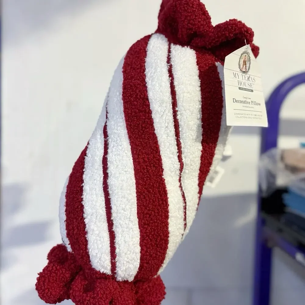 NWT My Texas House Candy Cane Christmas Pillow 18x6 Plush Holiday Decor